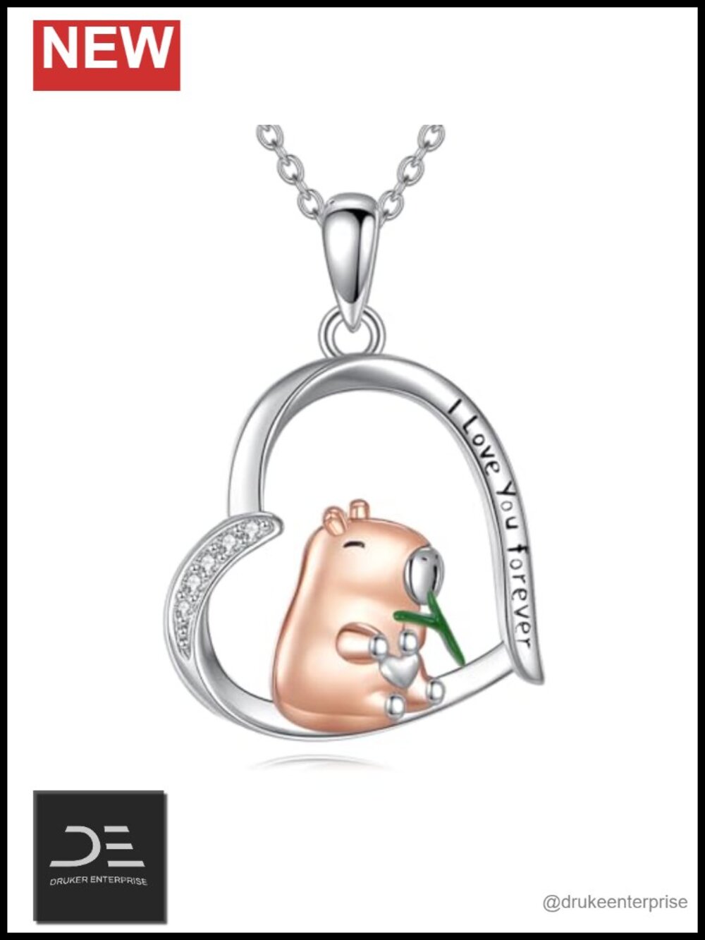 Capybara Necklace Sterling Silver Animal Pendant Adjustable Chain